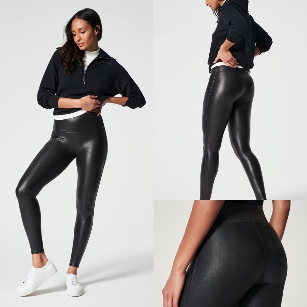 Spanx faux leather leggings size medium petite 2437q sexy biker date night